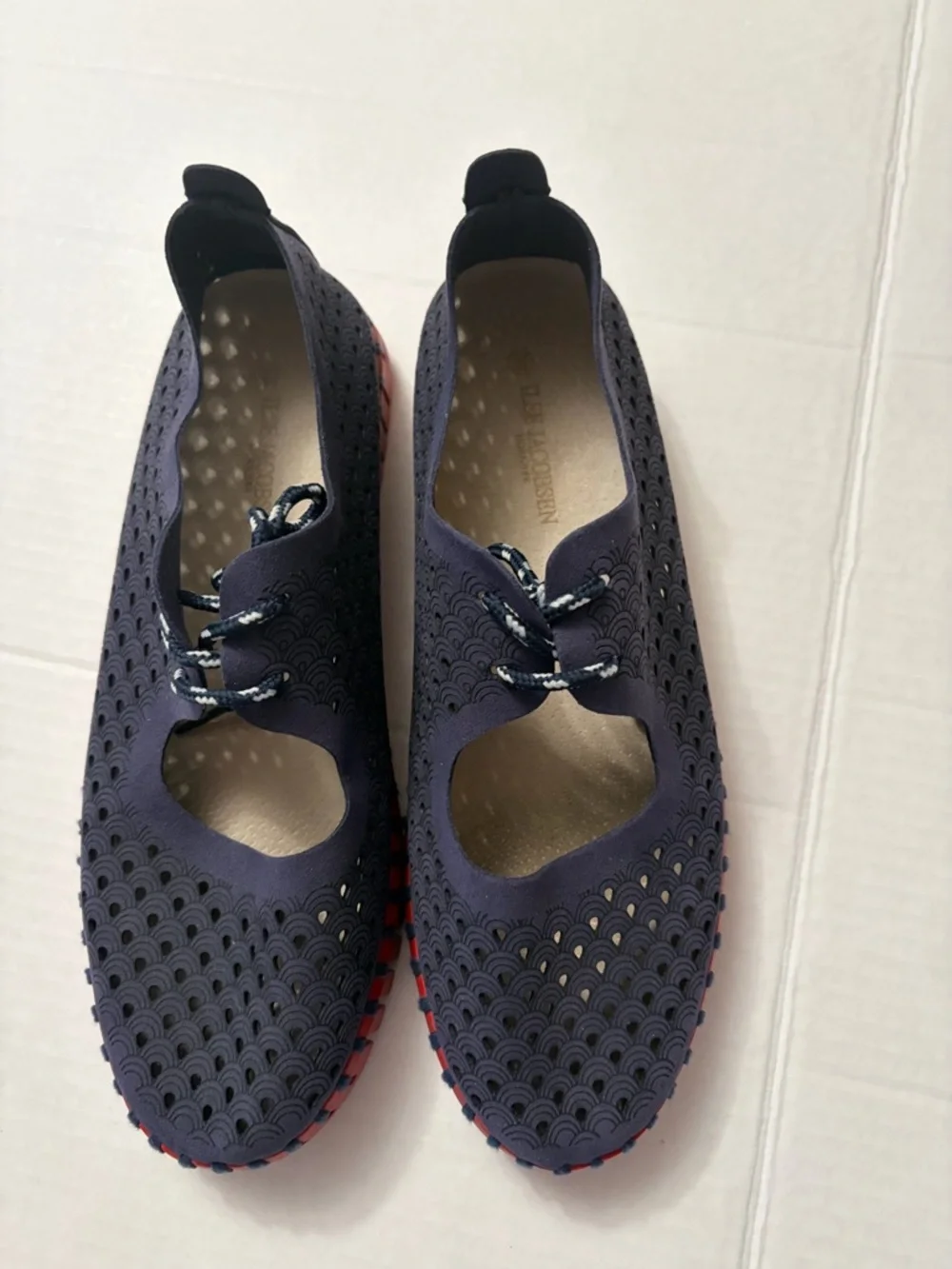 Ilse Jacobsen Tulip Tie Flats Navy Red Perforated Lace Up Comfort EU 39 US 8.5-9 - Picture 11 of 12